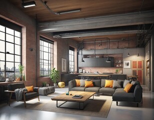 Wall Mural - Living room interior in loft