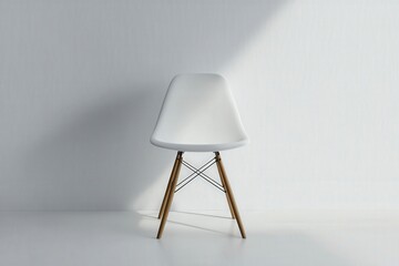 Minimalist white chair, centered on a white background, 3D render illustration, copy space for stock photo with minimal concept, No logo, No Trademark, No text