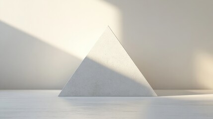 Wall Mural - Geometric white pyramid, on a white background, 3D render illustration, copy space for stock photo with minimal concept, No logo, No Trademark, No text