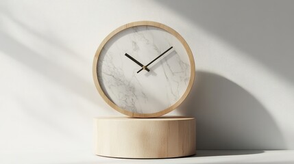 Wall Mural - minimalist desk clock, centered on white background, 3d render illustration, copy space for stock ph