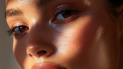 Perfect skin closeup on a white background with emphasis on smooth, clear complexion