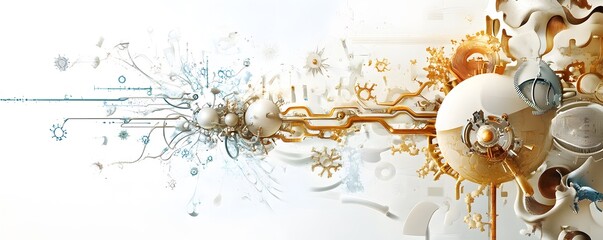 Poster - Abstract Digital Art with White, Gold, and Blue Elements.