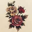 © SRIWALUYO - roses and flower very simple traditional tattoo flash styles illustration