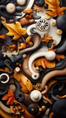 Poster - Abstract Autumnal Pattern with Organic Shapes and Leaves.