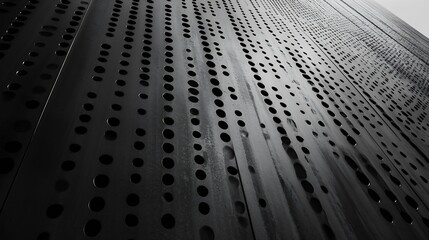 Poster - Black and white tone Exterior architectural detail of aluminium perforated cladding facade of modern buildings Abstract Urban metropolis background : Generative AI
