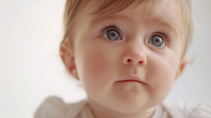 Wall Mural - A baby with blue eyes is staring at the camera