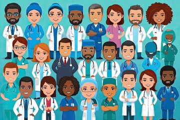 Wall Mural - Colorful Cartoon Illustrations of Diverse Healthcare Professionals