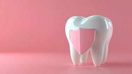 3D illustration of white teeth with shield. Teeth protection concept. --ar 16:9 --v 6.1 Job ID: 97e996c2-b28a-4682-8321-810fb8c64786