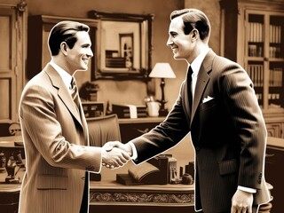 Vintage-style illustration of a businessman shaking hands with a client