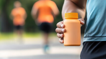 Man holding a bottle of water after workout.