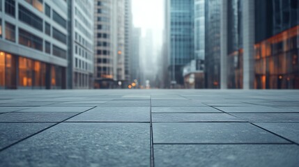 Wall Mural - empty concrete floor in front of modern buildings in the downtown street : Generative AI