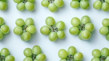 Poster - Green grapes and half sliced isolated on white background Top view Flat lay Grape pattern texture background : Generative AI