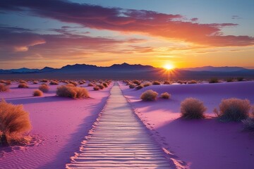 Wall Mural - Purple Desert Sunset Walk Stunning Conceptual Landscape Experience