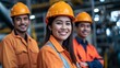 © The Little Hut - people group of engineer technician and service team worker in safety suit standing together happy smile : Generative AI