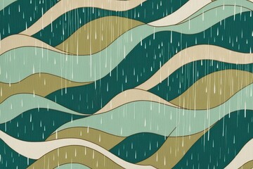 Wall Mural - Seafoam Green and Beige Abstract Graphic Background with Flowing Waves and Rain Motif