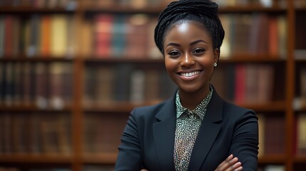 Aufkleber - Arms crossed lawyer or portrait of happy black woman with smile or confidence working in a law firm Confidence empowerment or proud African attorney with leadership or vision for legal : Generative AI