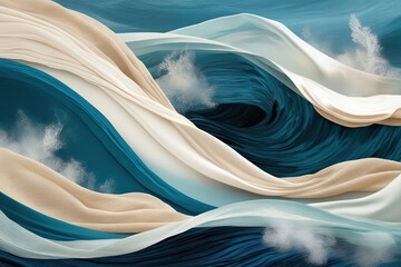 Wall Mural - Captivating Abstract Ocean Waves Design in Soft Azure Cream Textures Silks and Mist