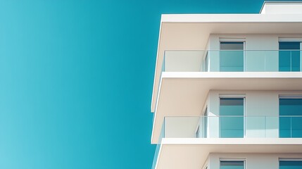 Poster - Architectural details of a modern building  balconies and windows on the background of a clear blue sky Unrecognizable building : Generative AI