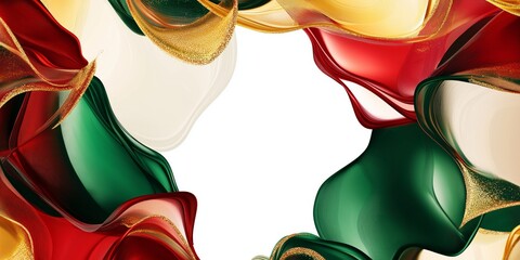 A colorful abstract Christmas banner featuring overlapping ribbons in festive colors