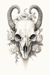 Wall Mural - Black and white buffalo skull tattoo sketch