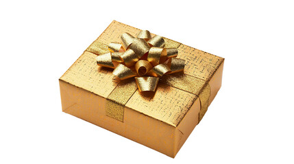 Wall Mural - golden gift box with bow isolated on transparent background, png