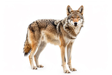  a wolf standing in the snow looking at the camera