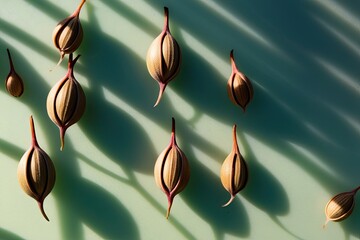 Seed Pods Create Intriguing Shadows on Translucent Surfaces in Spring Nature Beauty