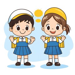 Poster - cartoon of two children in school uniforms with a light bulb above their head