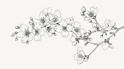 A minimalist line drawing of a cherry blossom branch, capturing the essence of its delicate form with elegant simplicity.