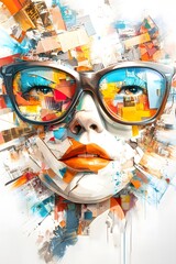 Wall Mural - Abstract Portrait with Sunglasses.