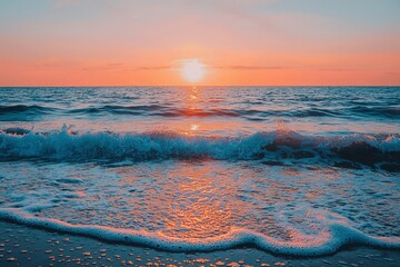 Poster - Sunset Reflecting on the Ocean's Foamy Waves