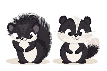 Wall Mural - Cute cartoon skunk and kit characters woodland animals, cartoon vector illustration for children 