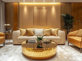 Luxury Living Room Interior Design with Gold Accents Photo