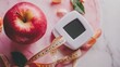 © Napasnan - A scale with a fresh apple and a tape wrapped around it, symbolizing weight loss and healthy eating