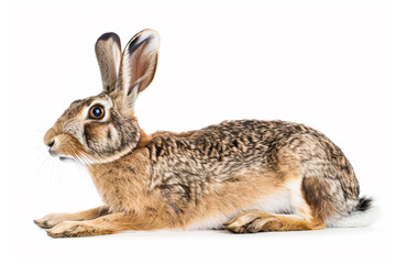 a rabbit sitting on a white surface with a white background