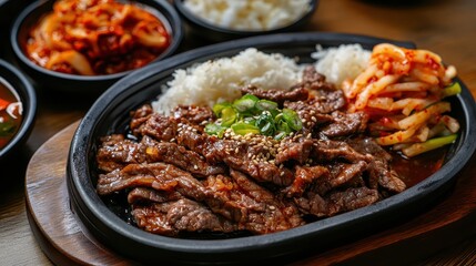 Wall Mural - Bulgogi with Steamed Rice and Kimchi
