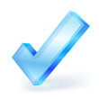 © Vectorman2017 - Blue glass check mark icon. 3D vector illustration isolated on white background. For graphic design, UI UX design.