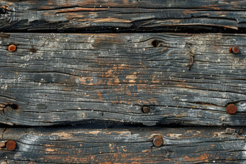 Wall Mural - close up detailed image of a worn wooden background, horizontal pattern, rusty nails