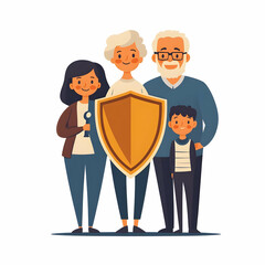 Wall Mural - Flat Grandparents and Grandchildren Shield with Protection Text concept as An abstract vector featuring a shield with icons representing grandparents and grandchildren with the word Protection in a st