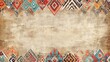 © Hybrid Theory - A rustic Southwestern-style wall with a textured adobe finish and decorative Native American patterns along the border. The patterns are geometric and abstract, featuring a mix of earthy tones like