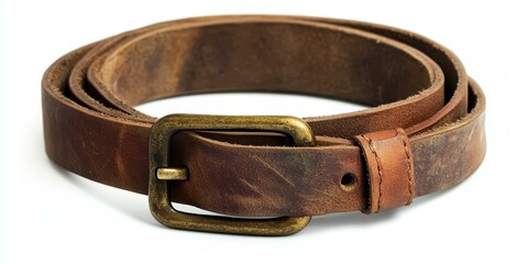 Brown leather belt with brass buckle.