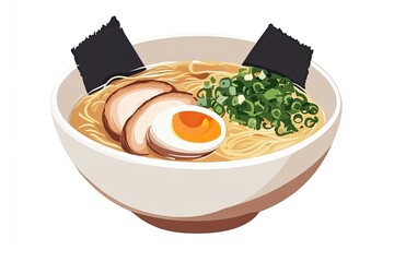 Wall Mural - Rich and Creamy Tonkotsu Ramen with a Pork Bone Broth, Melty Chashu, and Nori isolated on a white background