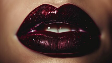 Wall Mural - A woman's lips are painted with glittery red lipstick