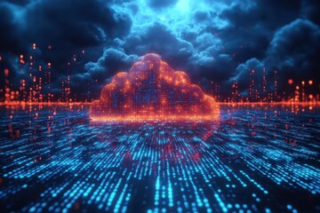 futuristic visualization of data flow cascading streams of binary code ethereal cloud formations neo