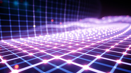 Wall Mural - an abstract 3d grid with luminous lines and glowing nodes, creating a sense of depth and motion.
