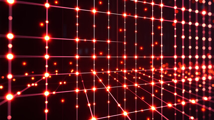 Wall Mural - an abstract 3d grid with luminous lines and glowing nodes, creating a sense of depth and motion.
