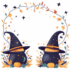 Wall Mural - Flat Witch Hat and Cauldron Border with Magic Text concept as A mystical border frame featuring witch hats and cauldrons at the corners with the word Magic in a swirling enchanted font. The design pro