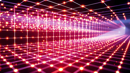 Wall Mural - an abstract 3d grid with luminous lines and glowing nodes, creating a sense of depth and motion.