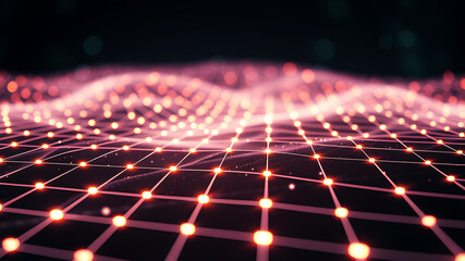 Wall Mural - an abstract 3d grid with luminous lines and glowing nodes, creating a sense of depth and motion.