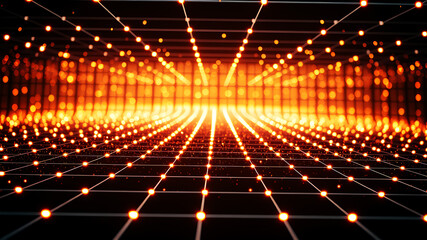 Wall Mural - an abstract 3d grid with luminous lines and glowing nodes, creating a sense of depth and motion.
